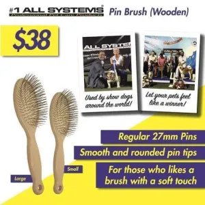 #1 All Systems 35mm Pin Wooden Pet Brush (White Pad)