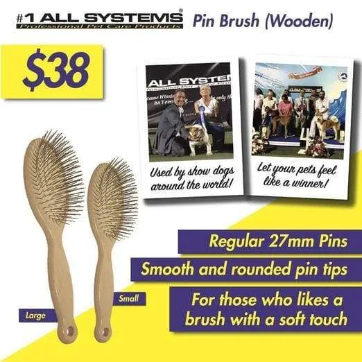 #1 All Systems 35mm Pin Wooden Pet Brush (White Pad)