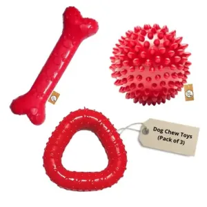Adidog Dog Toy Combo (Spike Ball Toy   Rubber Bone Teething Toy   Triangle Toy), Pack of 3