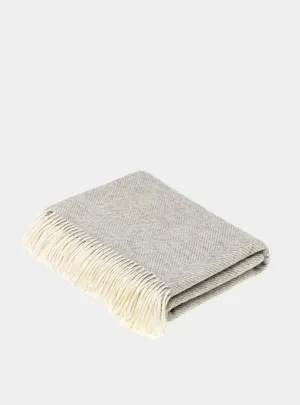 Grey Herringbone Merino Wool Throw