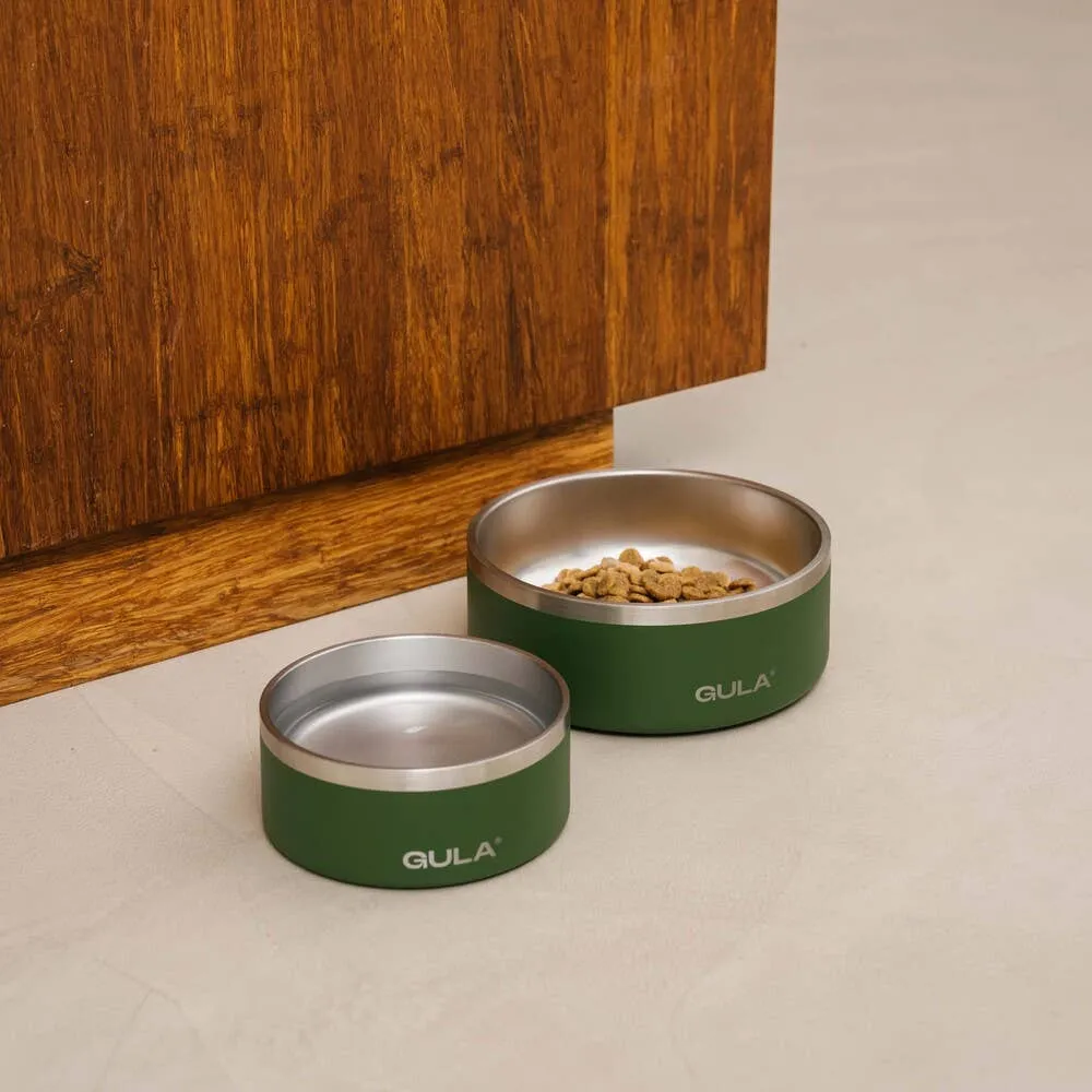 GULA | Double walled and insulated - Olive Green Dog Bowl