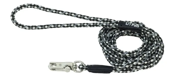 Li'l Pals® Reflective Tri-Color Rope Dog Leash, Black and Grey, Small Dog 1pc 1/4" x 6'