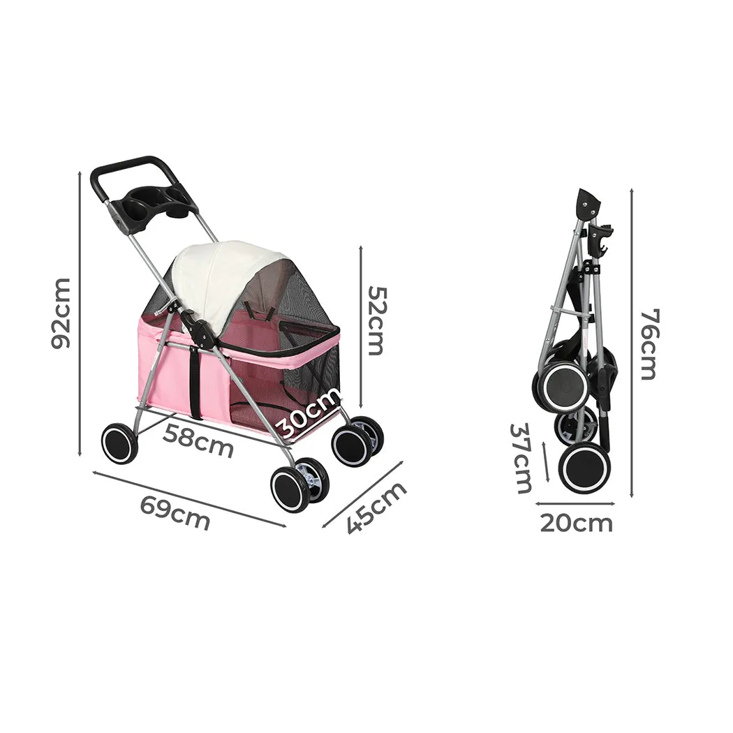 PaWz Pet Stroller Dog Cat Carrier Foldable – Pink