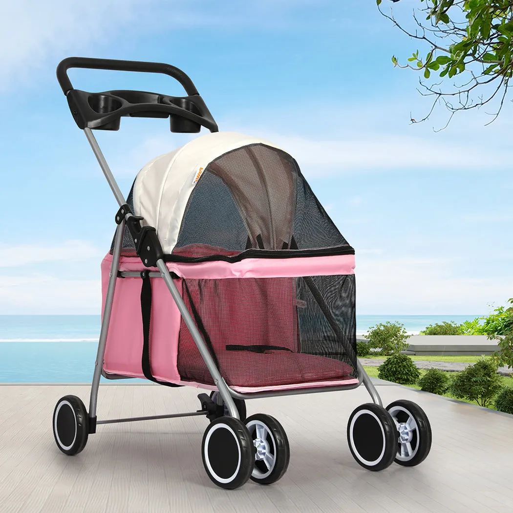 PaWz Pet Stroller Dog Cat Carrier Foldable – Pink