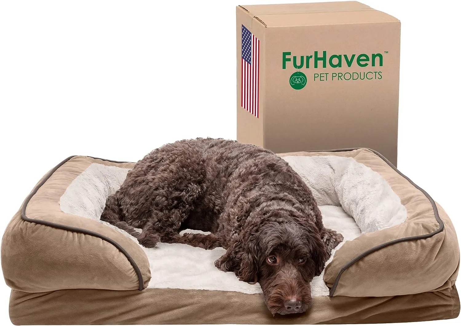 Plush Dog Bed: Luxe Faux Fur & Linen Sofa-Style Dog Bed for Dreamy Rest & Sweet Snuggles | Orthopedic Support, Plush Design, and Easy-Care Luxury for Your Furry Amigo!