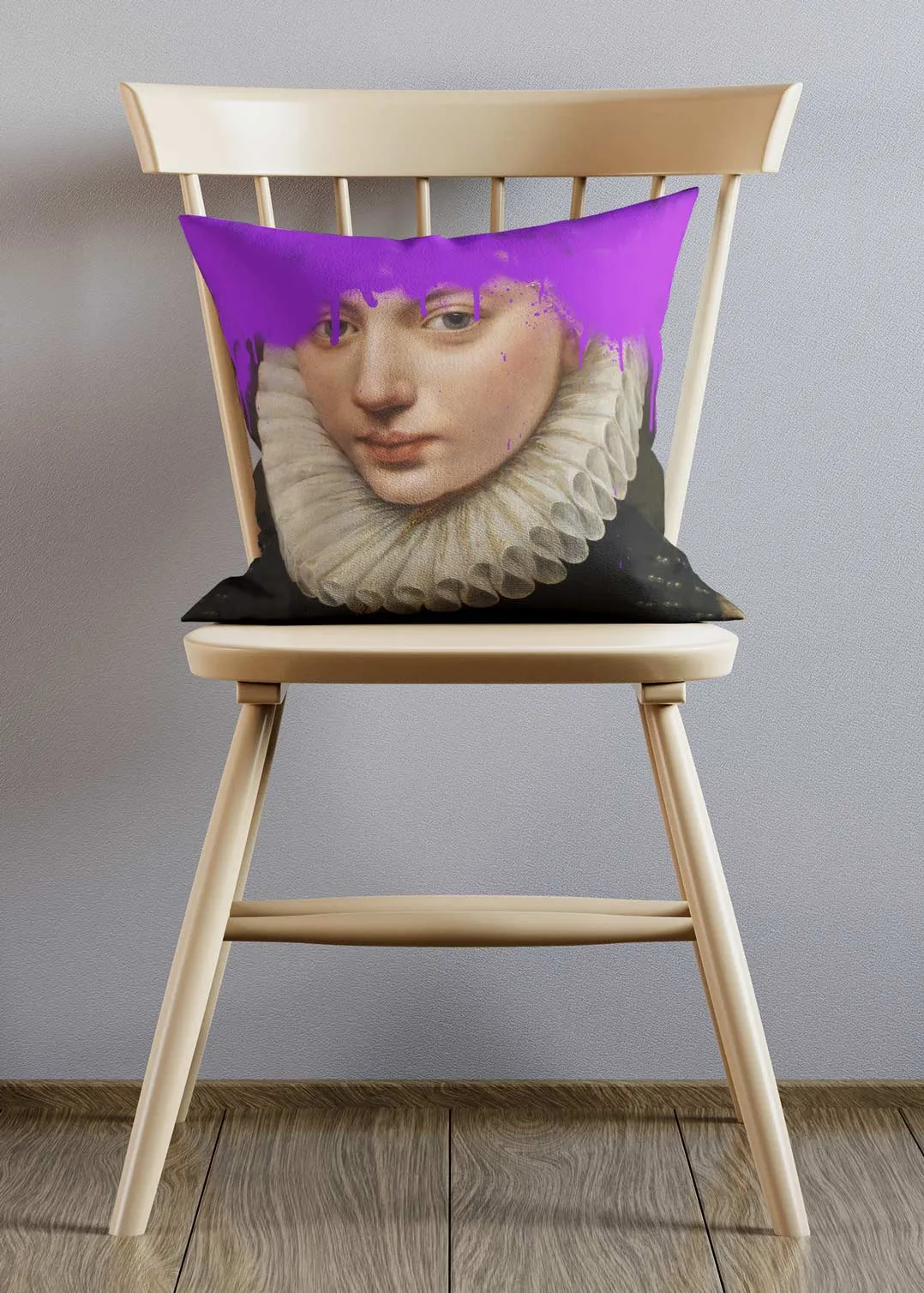 Purple Paint Dripping Portrait Cushion